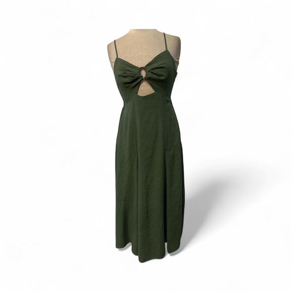 Anthropologie CUT OUT MOSS GREEN COTTON MAXI DRESS SZ M - Picture 3 of 3